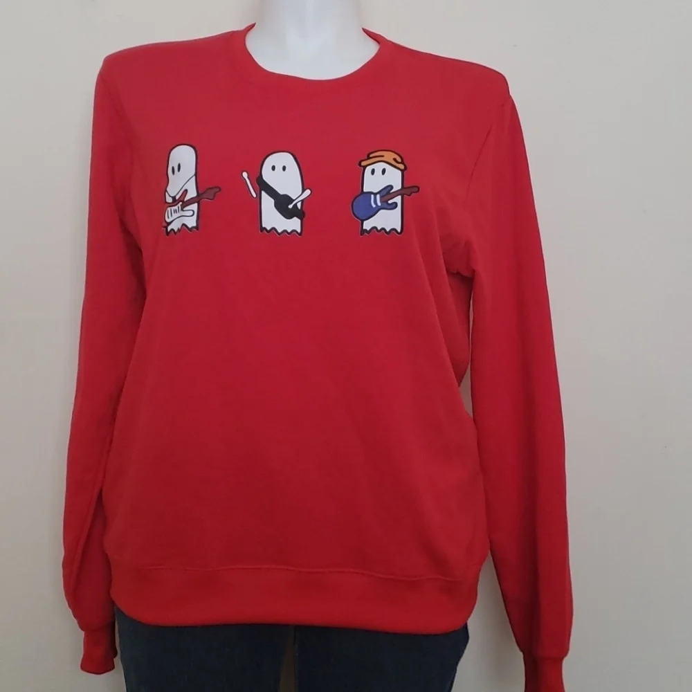 Red Ghost Print Crewneck Sweater - Picture 2 of 13